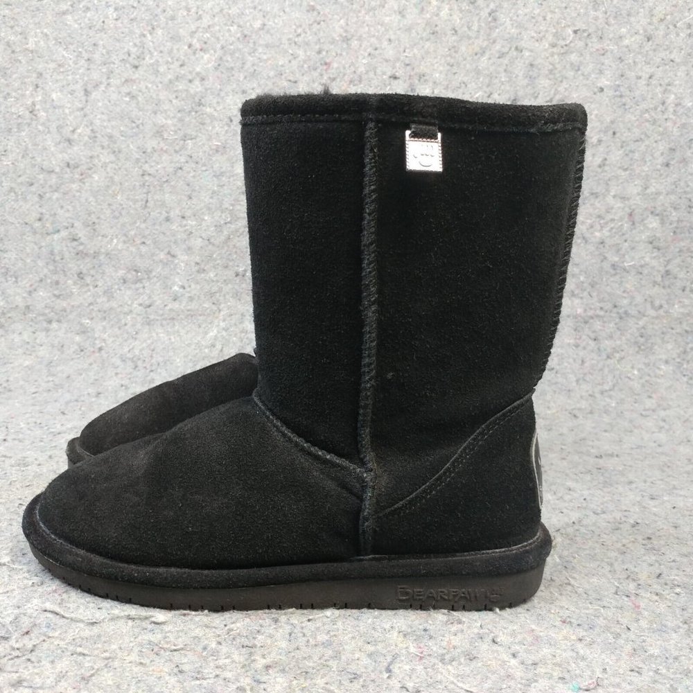 Bearpaw Snow Boots Emma Womens 7 Pull On Sheepskin Suede Faux Fur Lining Black